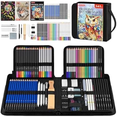 141 PCS Art Supplies Sketching Kit Pro Max, Drawing Pencils with Sketchbook, Coloring Book, Colored Graphite Charcoal Watercolor & Metallic Pencils, Drawing Supplies Gifts for Artists Adults Kids