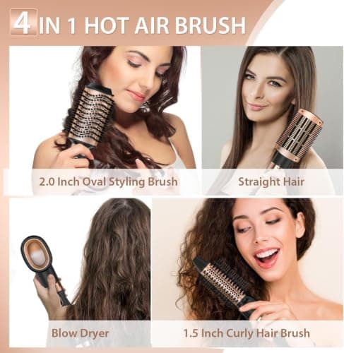 Nicebay Hair Dryer Brush One-Step Hot Air Brush Reduces Damage | Multi-Styler Blowout Brush with Oval & Paddle Brush Attachments, Frizz Control Smooth Volumizer view 3