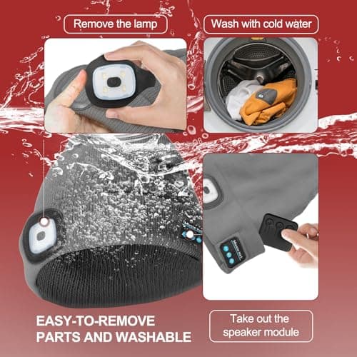 SYMNTEM Gifts for Men, Rechargeable Bluetooth Music Unisex Beanie Hat with Light, Valentines Day Gifts for Him, Birthday Gifts for Men, Women, Grey view 4
