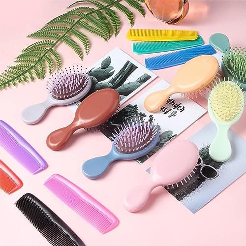 Mini Hair Brush 28 Pack, ANSLCA Hair Brushes Bulk Small Brush Set - Include 14 Travel Brush + 14 Fine Wide Detangling Hair Combs Wet Dry Hair for Girls Women Boys Men Kids (Stylish Colorful) view 6