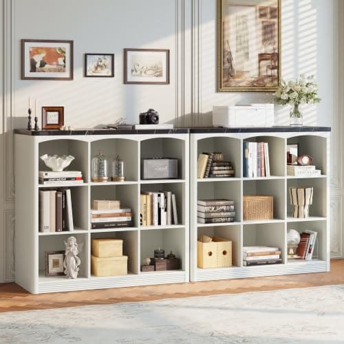RECHHX White Book Shelf, 9 Cube Storage Organizer, Wooden Bookcase Shelf view 3