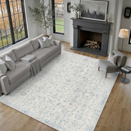 HUGEAR Retro Blue 8x10 Area Rugs for Living Room Vintage Washable Rug | Bedroom, Dining Room, Office, Farmhouse, Indoor Carpet, Non-Shedding, Non-Slip, Distressed, Durable Soft, Low Pile view 2