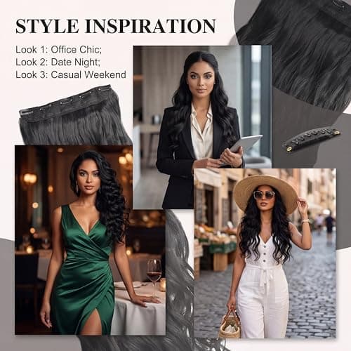 5 Clip in Hair Extensions Synthetic Thick Curly Wavy Hairpieces for Women 18 Inch Natural Looking 3/4 Full Head Clip on Hair Extensions Natural Black view 4