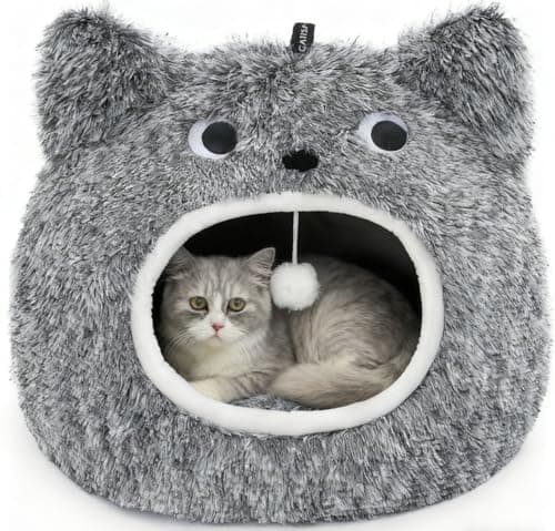 CATISM Cat Bed, Cat Beds for Indoor Cats - Kitten Bed Cave Washable, Soft Plush Hooded, Removable Pillow, Non-Slip Base, Large Cave for Kitty — image 1