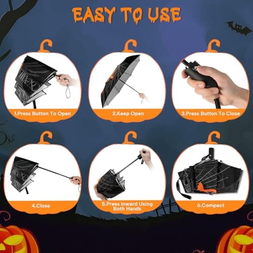 Natuquebrela Compact Automatic Umbrella Portable - Collapsible Travel Umbrella for Rain Strong Wind proof Lightweight Umbrellas Unique Halloween Decor view 5