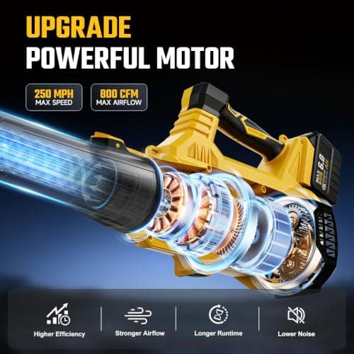 Leaf Blower Cordless - 800CFM Electric Leaf Blower with 2 * 6.0Ah Batteries and Charger, 6 Speed 21V Powerful Blowers for Garden Lawn Care Patio Blowing Leaves Dust Snow Gift for Men view 3
