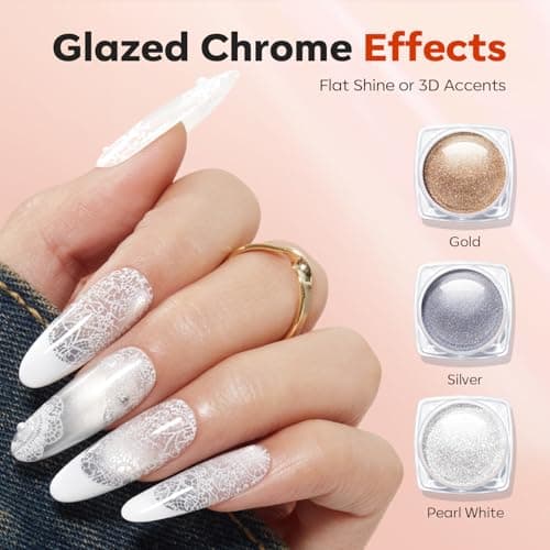 Modelones 16PCS Lace Nail Stamping Kit, French Tip Stamper White Black Painting Gel Polish Chrome Powder Proof Matte Gel Top Coat Gingham Template Dual Nail Art Brush Spring Manicure Gift for Women view 5