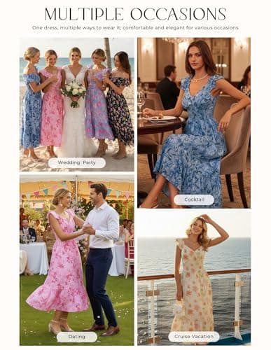GRACE KARIN Women's Summer Floral Maxi Dress 2026 Ruffle Sleeve Smocked Sundress Flowy Wedding Guest Long Dresses with Pocket view 3