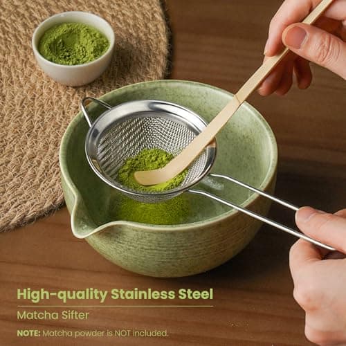 Matcha Whisk Set, Ceramic Bowl Matcha Kit & Handcrafted Bamboo Chasen, Complete 5 Pcs Matcha Set Whisk and Bowl, Stainless Steel Sifter, Bamboo Scoop & Holder for Matcha Lovers view 2