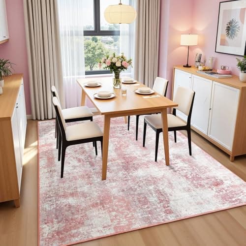 Macgace Washable Abstract Rug, 3x5 Modern Area Rugs with Non-Slip Rubber Backed for Bedroom, Thin but Soft Contemporary Carpet Kitchen Living Room Decor, Pink view 3