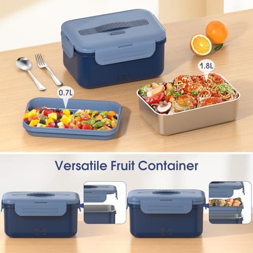 Carsolt Electric Lunch Box Food Heater Upgrade 3 in 1 Portable Food Warmer 100W Leakproof Heated Lunch Box for Adults Car/Truck/Office with 1.8L SS Container Fork Spoon Carry Bag, 12V/24V/110V view 4