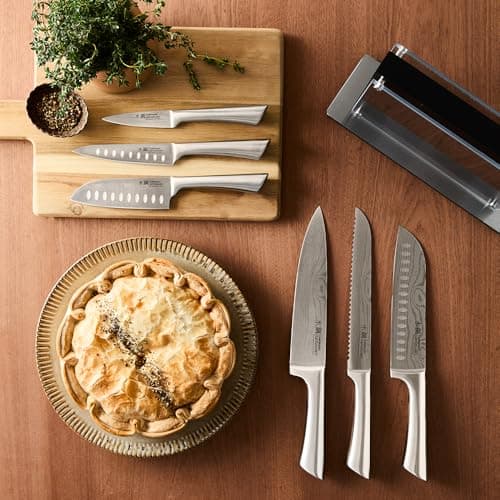 Cuisine::pro Damashiro Knife Block (Kumi, 7-Piece Chef Knife Set) - Japanese Steel Knife - Magnetic Knife Block- Damascus-Inspired Blade Kitchen Knives view 2