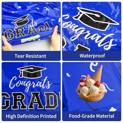 Labrostar Graduation Decorations 2026 Graduation Tablecloths Congrats Grad Table Cover for Class of 2026 Graduation Party Decorations Table Decor Party Supplies 3Pcs Blue view 4
