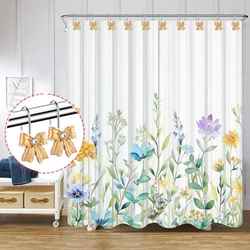 12PCS Shower Curtain Hooks Rings,Gold Bow Resin Curtain Hooks Shower Rings for Bathroom Baby Room Nursery Art Decors view 4