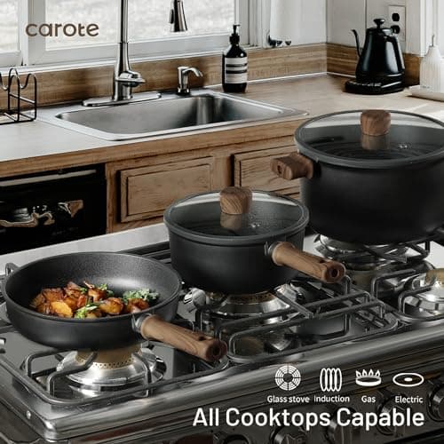 CAROTE Nonstick Pots and Pans, Induction Titanium Cookware Set 16pcs Kitchen Cooking Sets, Pot and Pan Non Stick w/Frying pan (PFOS, PFOA Free) view 5