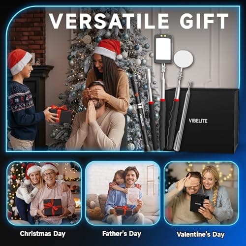 5Pcs Telescoping Magnetic Pick Up Tool Set, Gifts for Men, Dad, Women, Birthday Gifts Box with 1lb &15lb Pick-up Rod, 360° Square & Circle Swivel Adjustable Inspection Mirror and LED Flashlight view 7