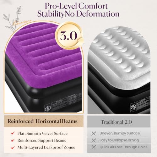 CHERIMOR Air Mattress Queen with Built in Pump, Anti-Sag Horizontal Beam | 18in Raised Blow Up Mattress, 3-Min Inflation, 800 lb Heavy-Duty Support, Reinforced PVC, Air Bed for Home Guests Camping view 2