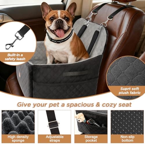 Dog Car Seats for Small/Medium Dogs, Puppy Car Seat with Side Opening, Thick Cushion, Detachable Washable Dog Carseat with Storage Pockets for Dogs Up to 35lbs (Grey) view 6