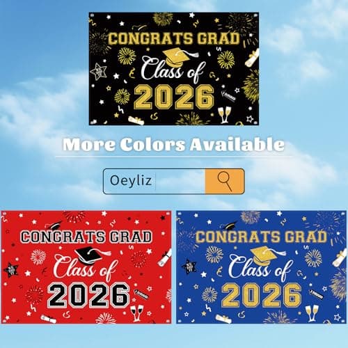 Oeyliz Graduation Decorations 2026 Congrats Grad Banner Class of 2026 Graduation Banner 2026 Graduation Decor Class of 2026 Banner High School College Celebration Party Supplies Yard Sign (Black Gold) view 7