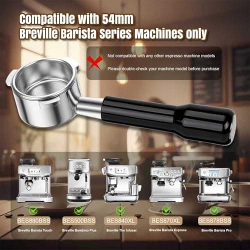 54mm Bottomless Portafilter fit Breville Barista Express Machines BES870XL 880BSS 878BSS 840XL 500BSS 450BSS BES500,3 Ears Espresso Portafilter with 18g Basket view 3