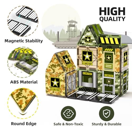 GobiDex Magnetic Tiles Army Toys, Military Magnetic Building Blocks for Kids 3-5 4-8 Girls Boys Toys Age 4-6 6-8, STEM Sensory Army Men Toddler Birthday Gifts for 3+ Year Old Kids Toy view 6