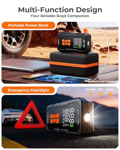 GUREVO 2000A Jump Starter with Air Compressor, Car Battery Jumper Starter Portable with 160PSI Auto-Shutoff Tire Inflator, Car Battery Charger Jump Box for 8.0L Gas/6.0L Diesel Engines view 6