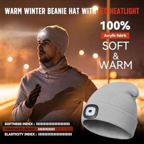 SYMNTEM Unisex Beanie Hat with Light, Rechargeable Headlamps Cap, Gifts for Men, Hiking, Camping headlamps, Cool Gadget Birthday Gifts for Men, Women, Dad, Father, Boyfriend, Grey view 5