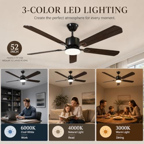 52 inch Ceiling Fans with Lights and Remote Control, Black view 6