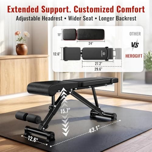 HEROGIFT Adjustable Weight Bench with Adjustable Headrest view 3