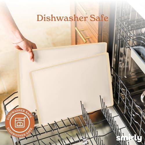 SMIRLY Plastic Cutting Board Set with Holder 3 Pieces, Non-Slip Dishwasher Safe Chopping Boards for Kitchen, Cream White view 6