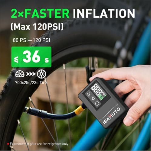ISAMUTO Mini Bike Pump, Electric Bike Pump Portable with Gauge 120PSI Fast Inflate Bike Air Pump with Presta and Schrader Valve for Road Bike Mountain Bike, E-Bike view 3