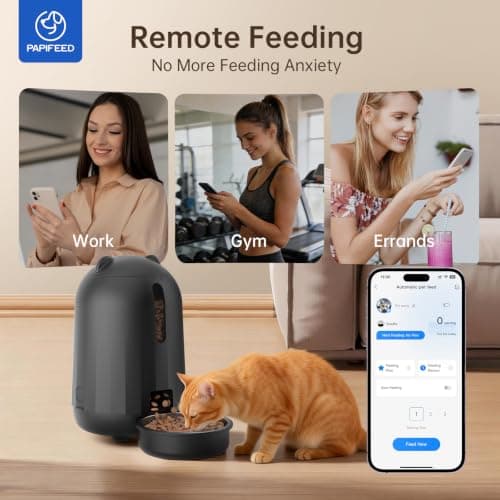 PAPIFEED Automatic Cat Feeder with App, WiFi Auto Cat Feeder, 3L Slow-Feed Cat Food Dispenser for Dry Food, Dual Power Supply Timed Pet Feeder for Small Dog, 10 Meals/Day, 6 Portions/Meal, Black view 4