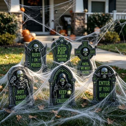 16.5 Inch 6 Pack Halloween Tombstones Outdoor, Graveyard Signs with Stakes view 4