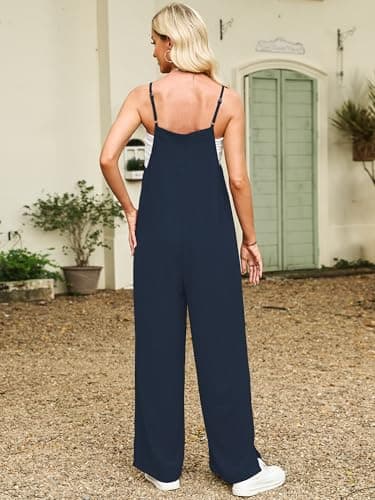 Heymoments Women's Casual Overalls Jumpsuits One Piece Adjustable Straps Wide Leg Long Bib Pant Rompers With Pockets view 4
