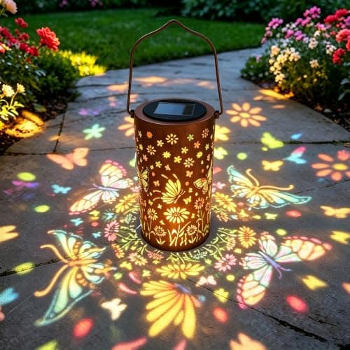 Ziraisys Butterfly Colorful Solar Lantern Outdoor Waterproof, Garden Gift | Metal Decor for Yard,Patio,Backyard,Porch, Hang/Stand Use, Garden Gift for Women Mom Grandma, Auto Dusk/Dawn,6-10h Lighting — image 1