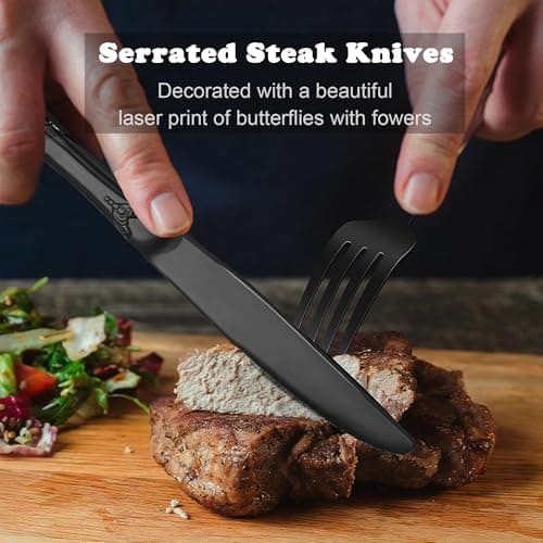 Runfly Gorgeous Retro Royal Black Stainless Steel 20 Pieces Flatware Set, Black Silverware Set, Anti-rust Stainless Steel dark Cutlery Set Utensils Including Fork Spoon and Knife view 4