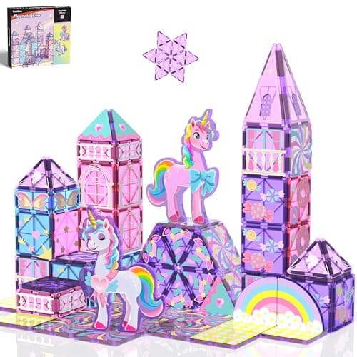 GobiDex Magnetic Building Blocks Unicorn Toys for Girls, Princess Magnetic Tiles Building Toys for Kids Ages 3-5 4-8, STEM Sensory Toddler Game Birthday Gift for Girls Boys Ages 3+ — image 1