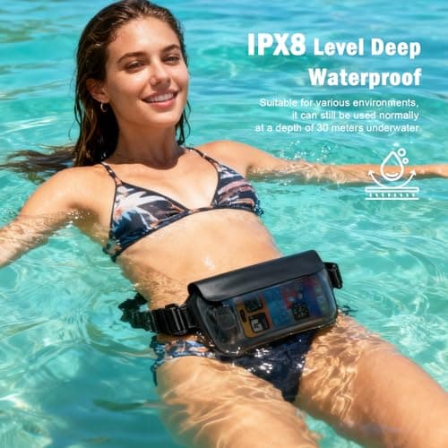 UOEPOWA Waterproof Waist Bag, Passport Wallet Tote, IPX8 Waterproof Rating, Underwater-Use Phone Pouch, TUP Dry Bag, Ideal for Diving, Swimming, Kayaking (2-Pack Set in Black) view 2