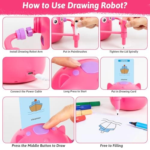 TREEFIA Drawing Robot for Kids, Drawing Robot for Kids 6 7 8 9 10 11 12 Year Old, Doodle Bot Toy with 100 Word Cards & 16 Color Pens for Girls and Boys view 6