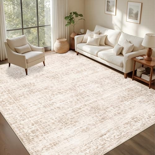 Area Rugs 9x12 Living Room Rug: Washable Rug Soft Vintage Boho Carpet Indoor Floor Non-Slip Stain Resistant Large Carpets for Bedroom Dining Room Farmhouse Nursery Home Office Beige view 3