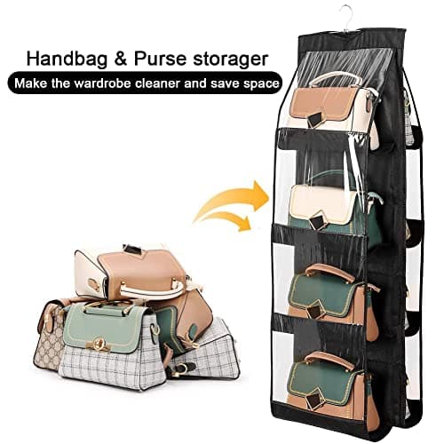 AYWVRBST Handbag Purse Organizer, 8 Pockets, Dust Proof Purse Organizer Closet, Wardrobe Closet Organizer, Washable Handbag Organizer for Handbags Purse (Black, 8) view 5