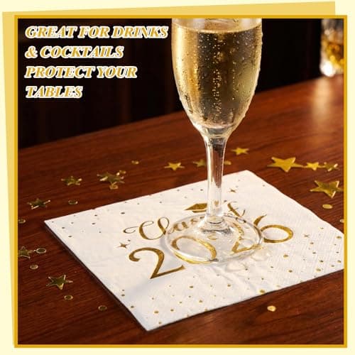NatNarr Graduation Napkins Class of 2026, 6.5 Inch White and Gold Cocktail Napkins with Gold Foil Dots for College High School Grad Celebration view 4
