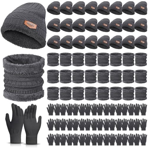 72 Pcs Winter Beanies Hat Glove Scarf Sets Unisex Knitted Cap Beanie Bulk Winter Gloves Bulk Fleece Neck Warmer for Adults (Gray)