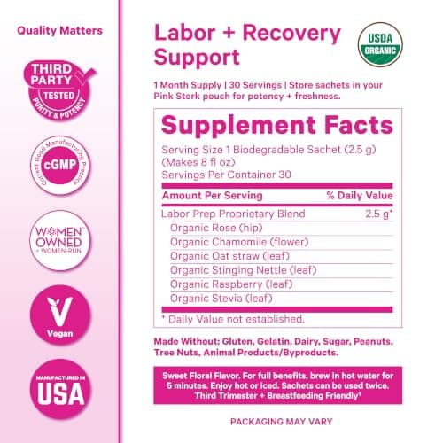 Pink Stork Organic Labor Prep Tea, Sweet Floral Flavor, 30 Cups | Red Raspberry Leaf, Chamomile + Rosehip, Caffeine-Free, Third Trimester Pregnancy Essential, 15 Sachets view 2