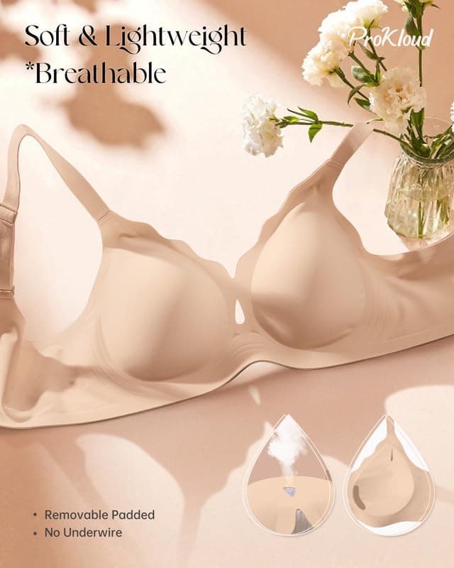 ProKloud Wireless Bras for Women Wave Push Up No Underwire Bralettes Seamless Full Coverage Support Lift Everyday Bra view 6