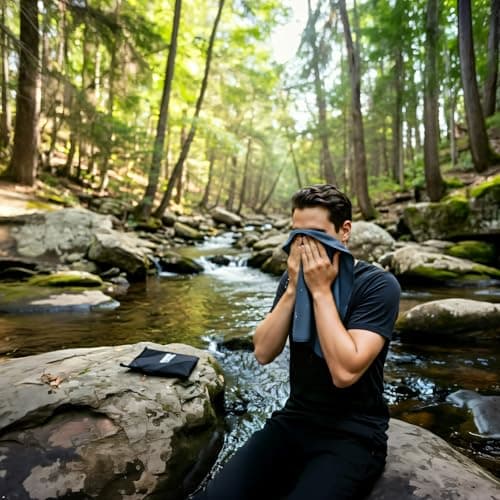 Yaozoon Microfiber Camping Towel for Face Quick Dry Lightweight Small Travel Body Beach Swimming Cycling Fishing Hiking Backpacking Towels(Navy Blue, 2 Pack S) view 2