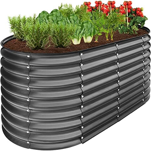 Best Choice Products 4x2x2ft Outdoor Metal Raised Garden Bed, Oval Deep Root Planter Box for Vegetables, Flowers, Herbs, and Succulents w/ 101 Gallon Capacity, Rubber Edge Guard - Charcoal view 1
