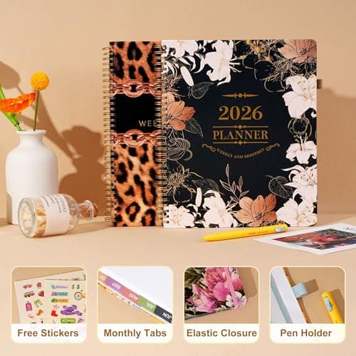 2026 Planner Weekly and Monthly Daily Calendar Planners 8.5 x 11, Jan 2026-Dec 2026, Hard Cover Large Yearly Agenda with Stickers & Tabs for Women Work Home- Green Floral view 3