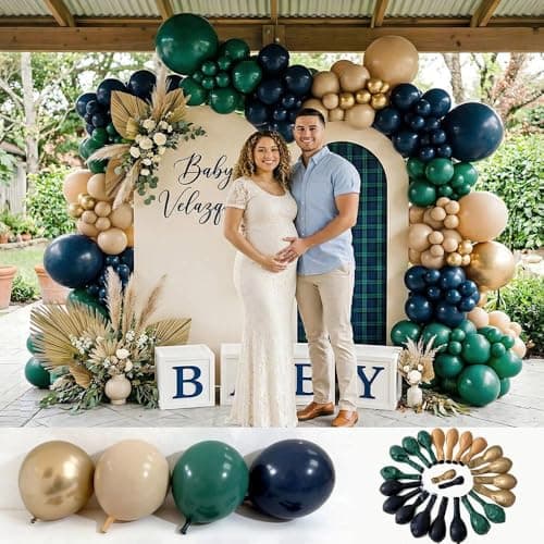 Double Stuffed Navy Blue and Dark Green Balloons, 91pcs Dark Blue Emerald Tan Apricot Gold Latex Balloon Garland Arch Decorations Kit for Gentleman Birthday,Baby Shower,Graduation,Adventure Party view 3