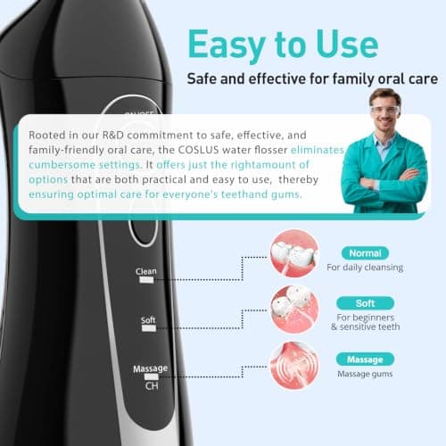 COSLUS ADA Accepted C20 Water Dental Flosser Pick, Professional Set Black view 4